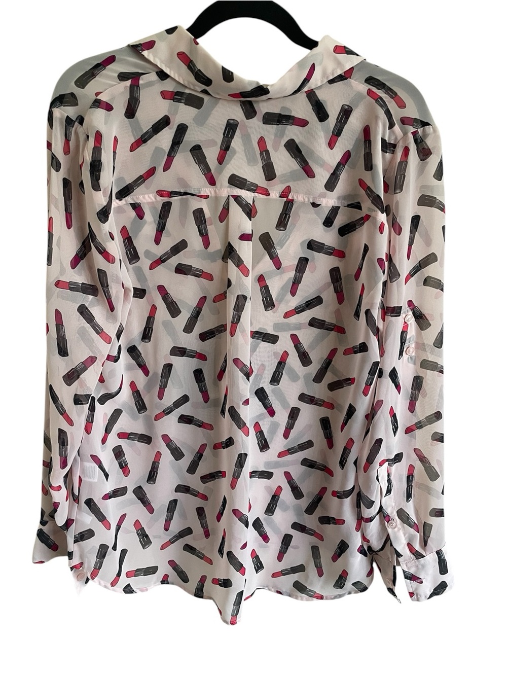 NY&Co Light Pink Lipstick-Print Button-Front Blouse - Picture 3 of 6